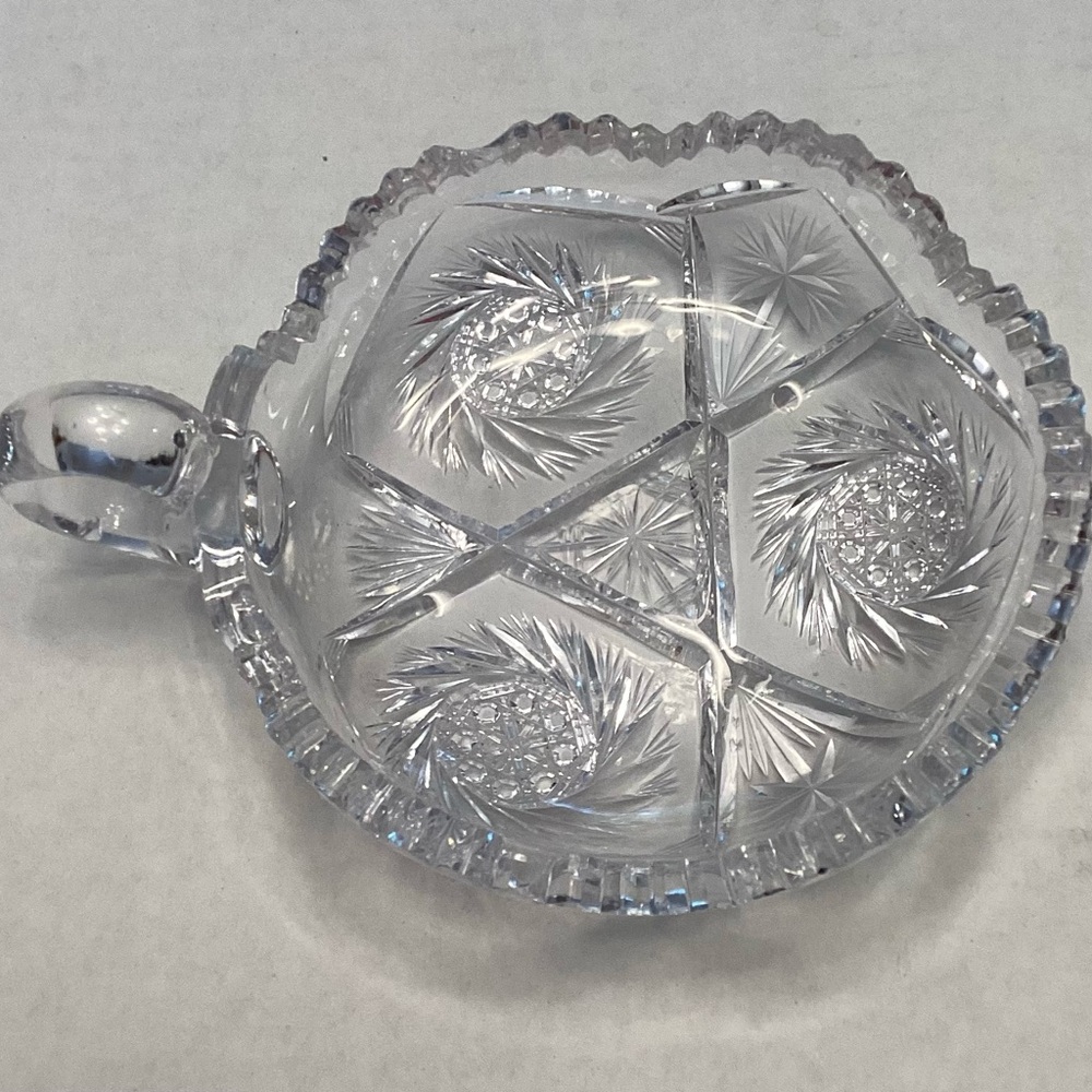 American Brillant Cut 6” Lead Crystal Nappy Dish with Applied Handle